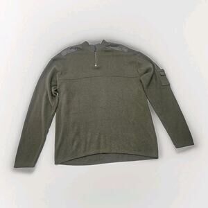 Bachrach Polo Sweater Men's Quarter Zip Fine Merino Wool Green Large